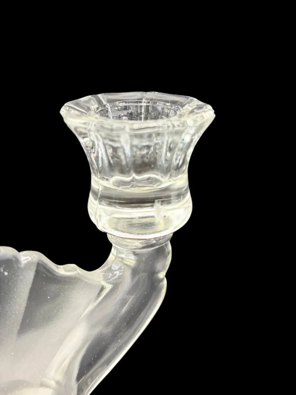 Vintage L.E. Smith Frosted & Clear Glass Double Candle Holder Pair